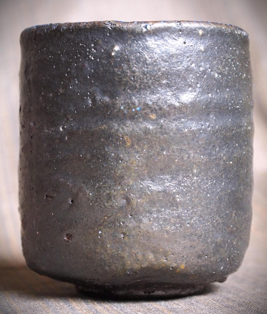 人気作家★森本良信【師：安倍安人】★黒備前【コバルトブルー】湯のみ★合箱