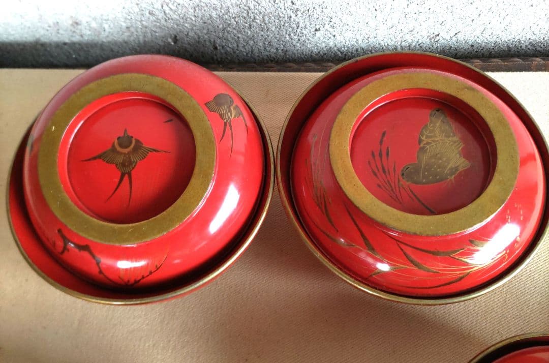 金蒔絵　花鳥絵変わり菓子椀　9客