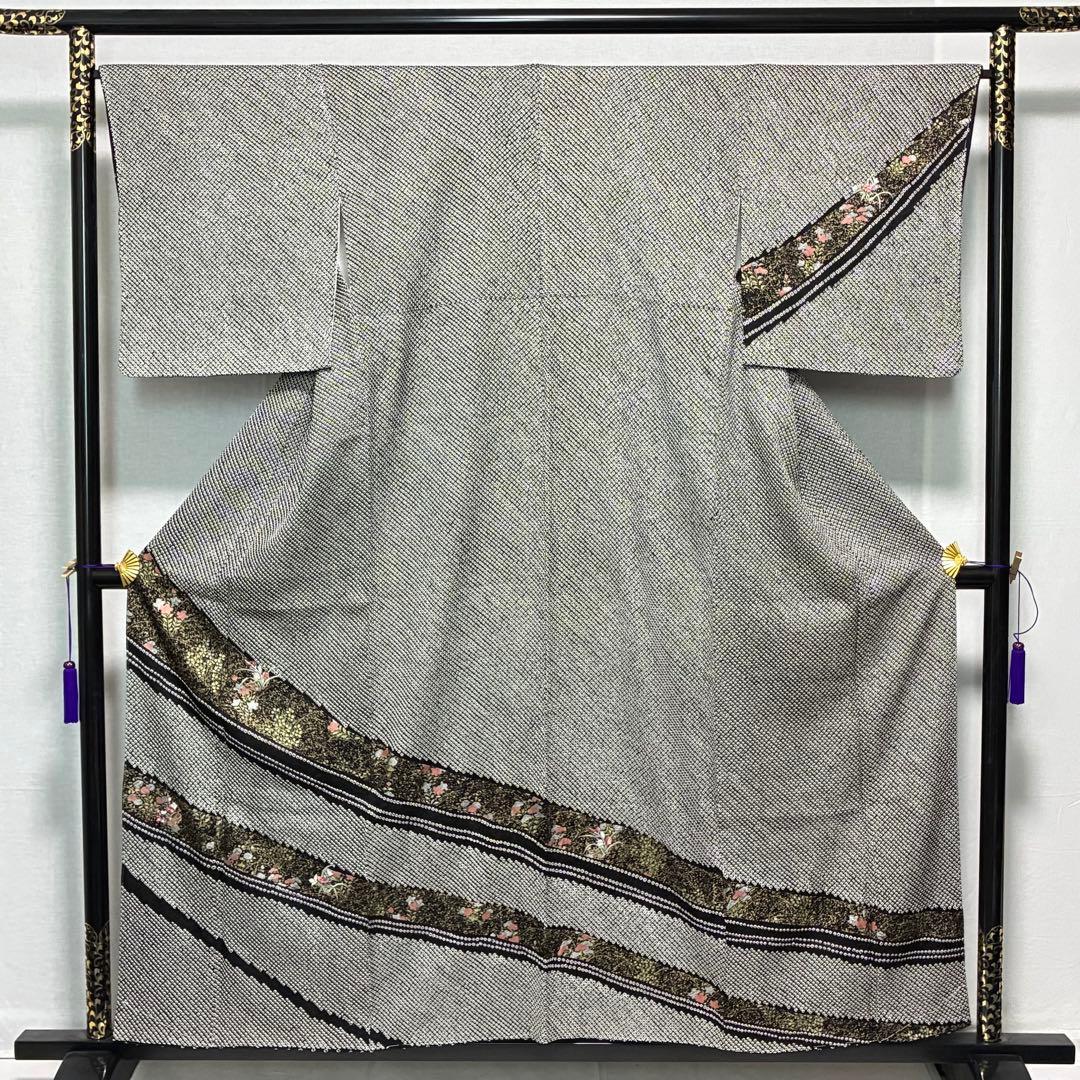 D83訪問着 藤娘きぬたや 総絞り 花刺繍 正絹着物 袷 しつけ糸付未使用極美品