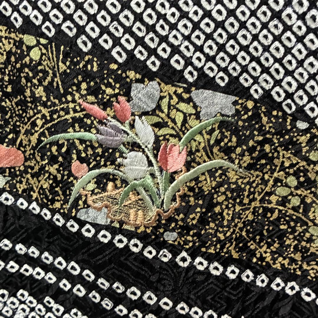 D83訪問着 藤娘きぬたや 総絞り 花刺繍 正絹着物 袷 しつけ糸付未使用極美品