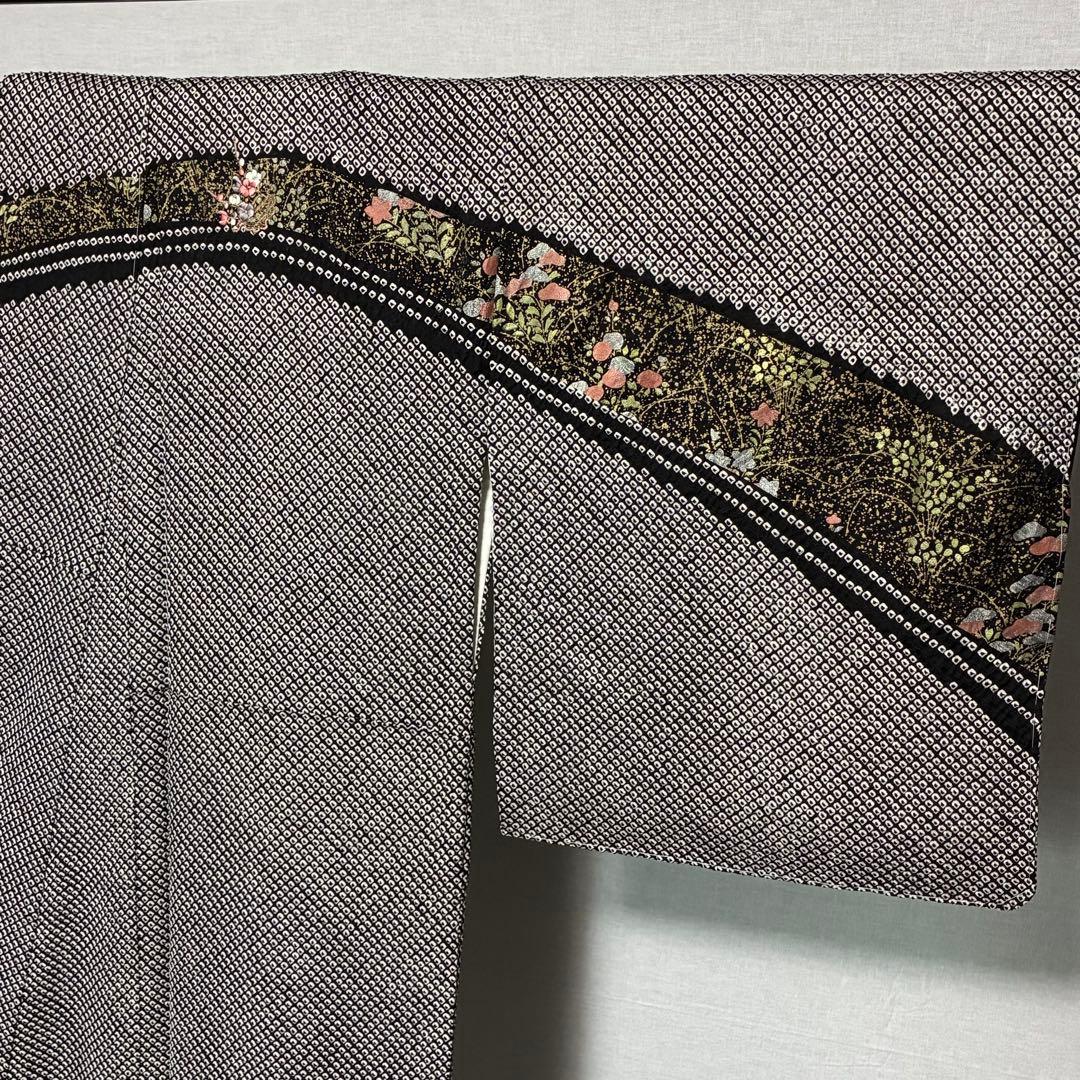 D83訪問着 藤娘きぬたや 総絞り 花刺繍 正絹着物 袷 しつけ糸付未使用極美品