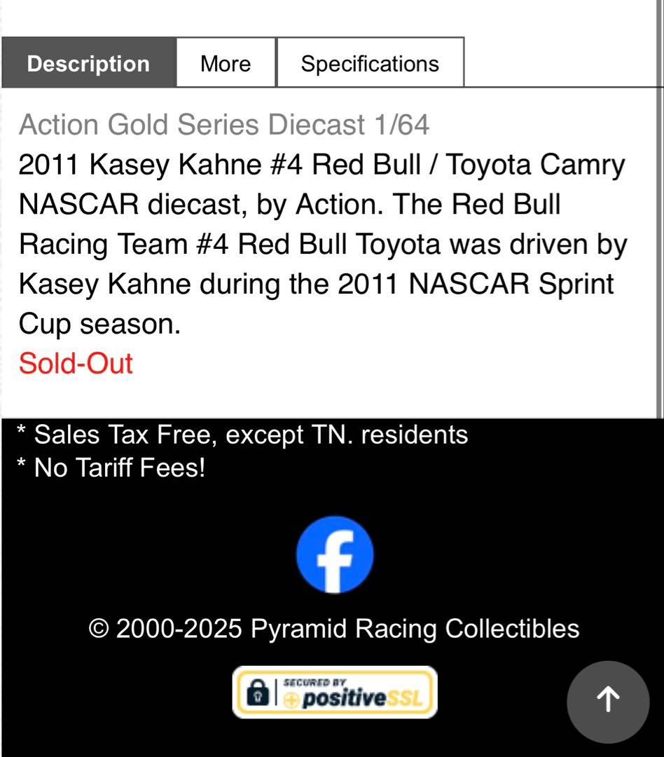 ナスカー NASCAR 1/64 ケーシー・ケイン　レッドブル　2011