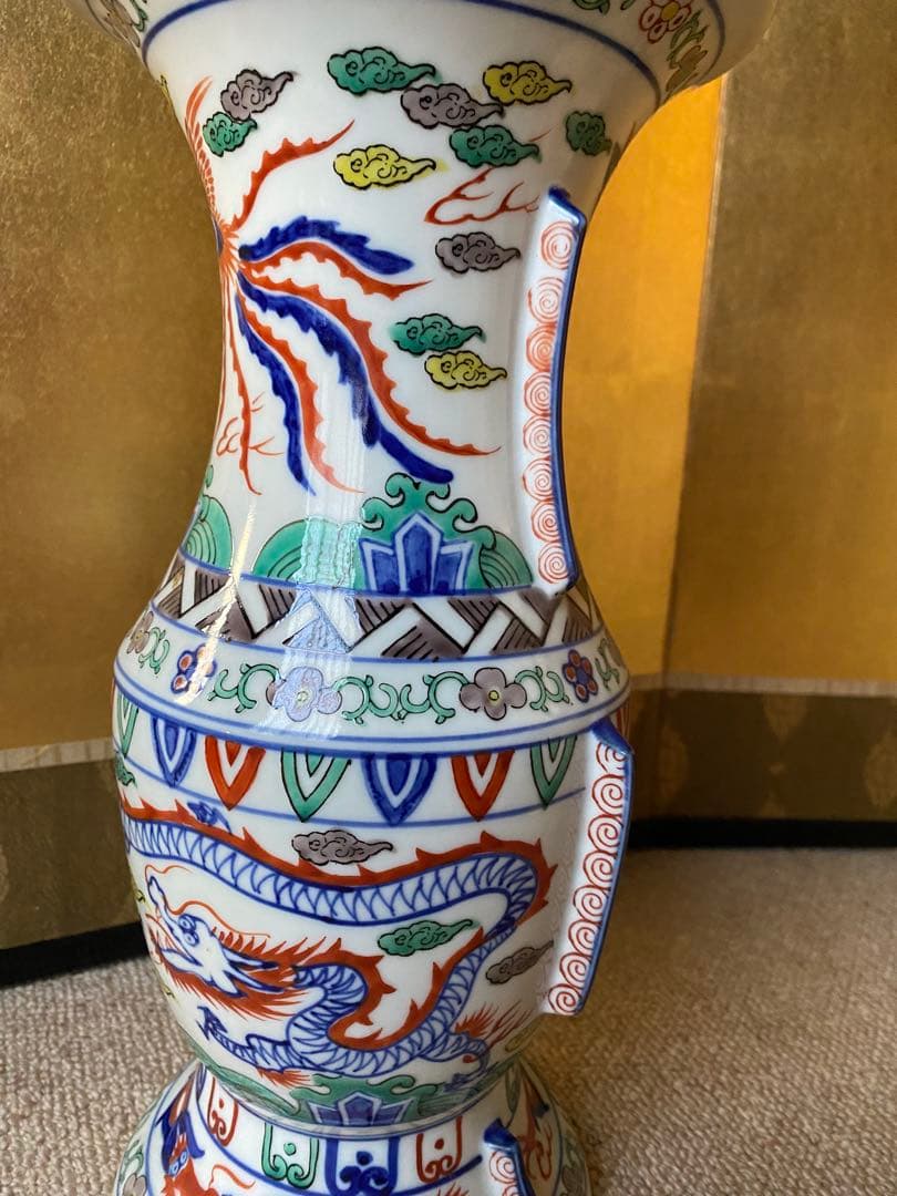 大明萬暦年製銘 染付赤絵花瓶　30.5㎝