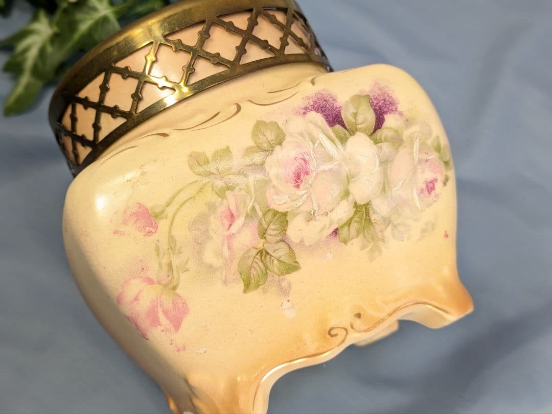 英国 アンティーク 陶器製 花器 一部ハンドペイント