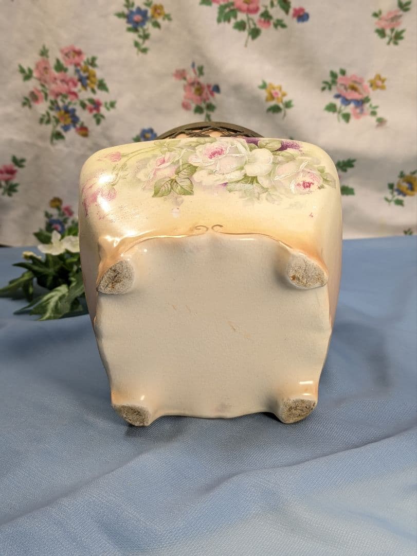 英国 アンティーク 陶器製 花器 一部ハンドペイント