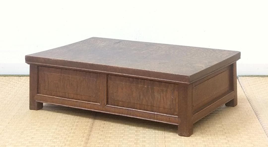 希少 木製 欅 全面縮杢 無垢 隠し引き出し 平卓 長方卓 花台 飾り台 供物台