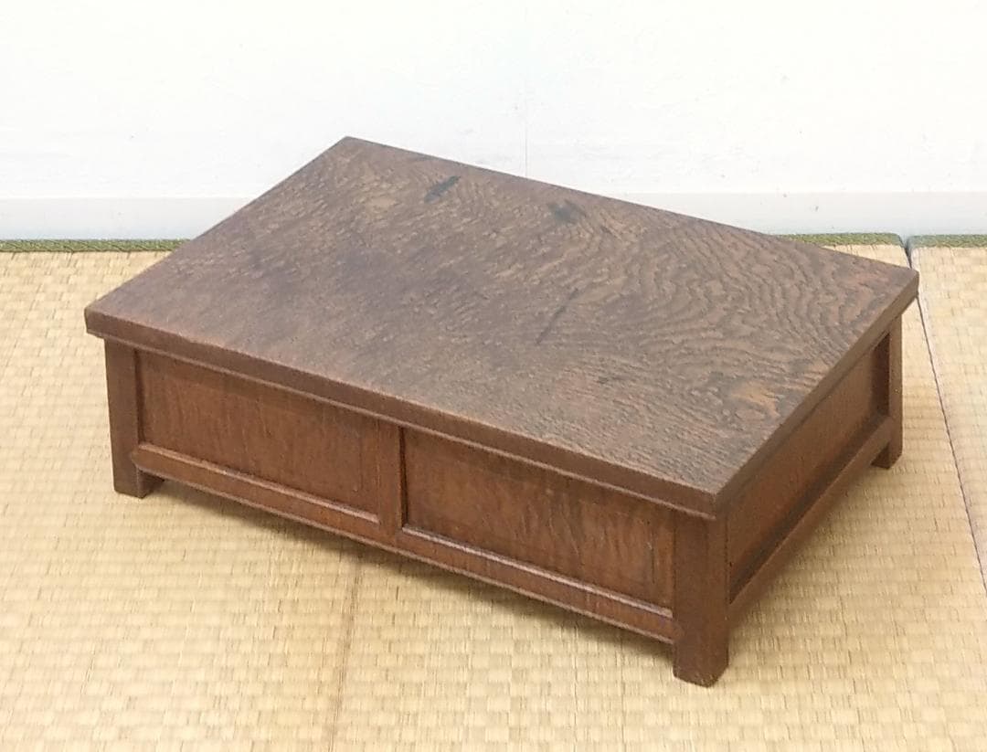 希少 木製 欅 全面縮杢 無垢 隠し引き出し 平卓 長方卓 花台 飾り台 供物台
