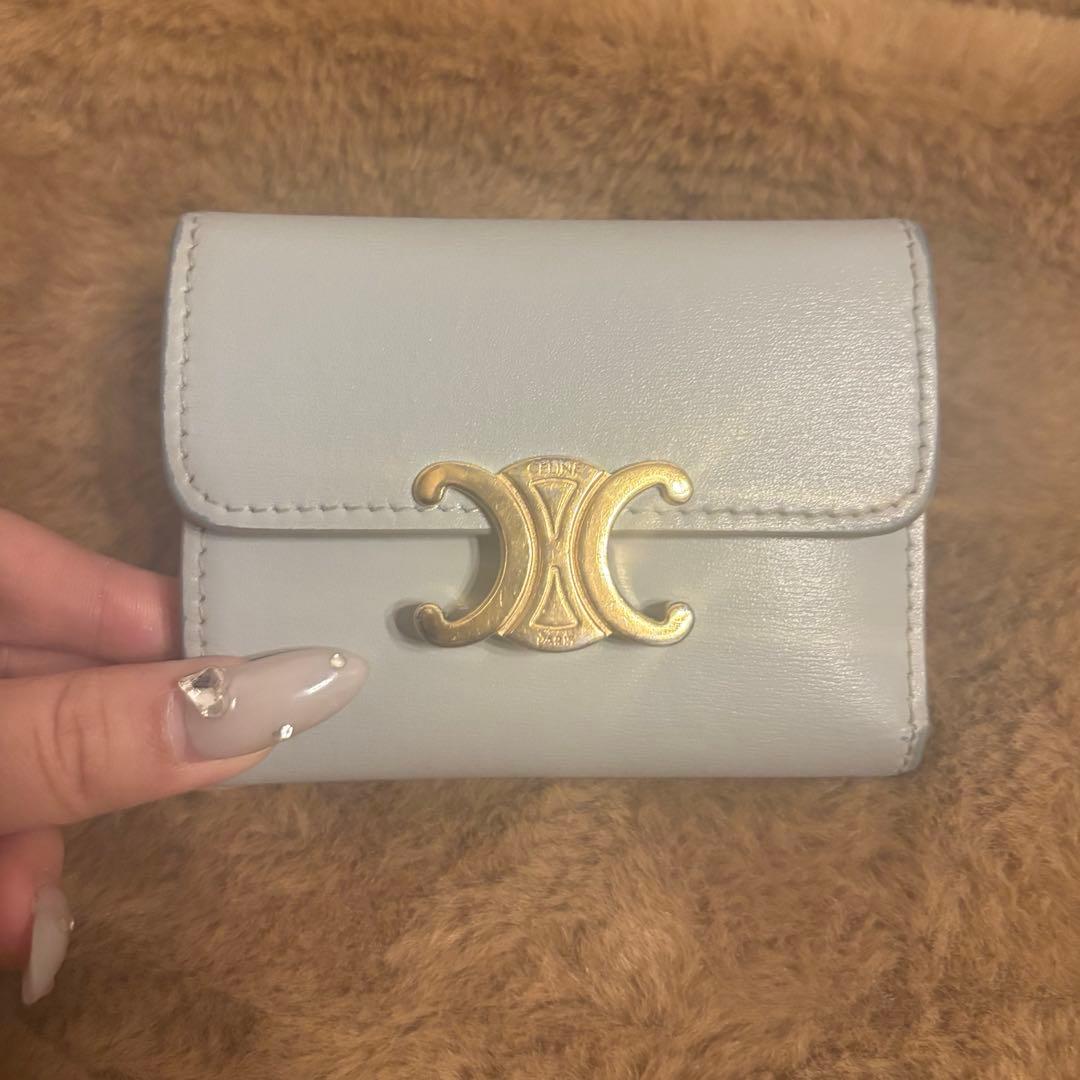 美品】CELINE セリーヌ トリオンフ コンパクトウォレット グレージュ