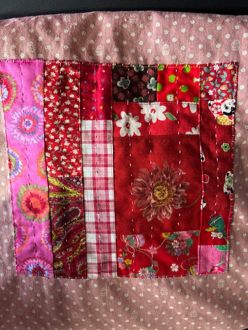 ちくちくもんぺパッチワーク桃色ドット