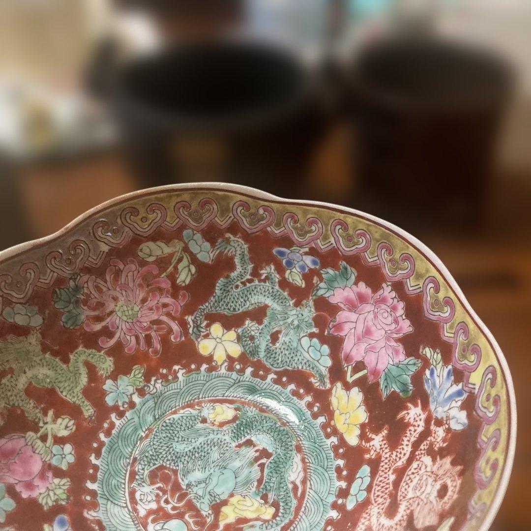 多色花模様陶器ボウル 専用箱付き