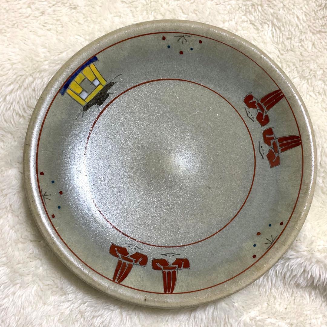 赤膚焼　カップ&ソーサー5客セット　大塩昭山　奈良絵