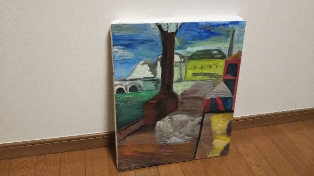 エーゲ海に寝る猫  油絵  【送料無料】