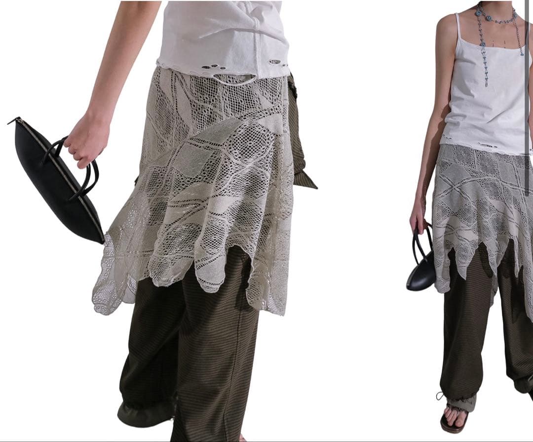 スカート perverze Knit Lace Jagged-hem Skirt
