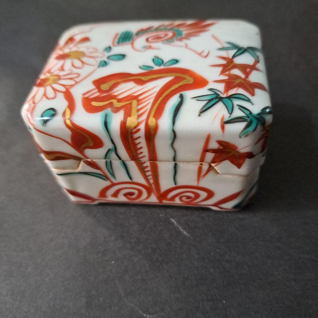 煎茶道具　巾合　極上　四隅角切 平安春峰在銘　金彩赤絵　 鳳凰　霊芝　菊、紅葉図