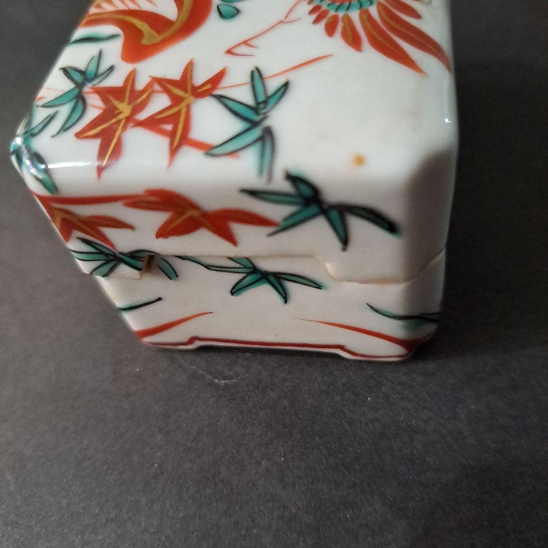 煎茶道具　巾合　極上　四隅角切 平安春峰在銘　金彩赤絵　 鳳凰　霊芝　菊、紅葉図