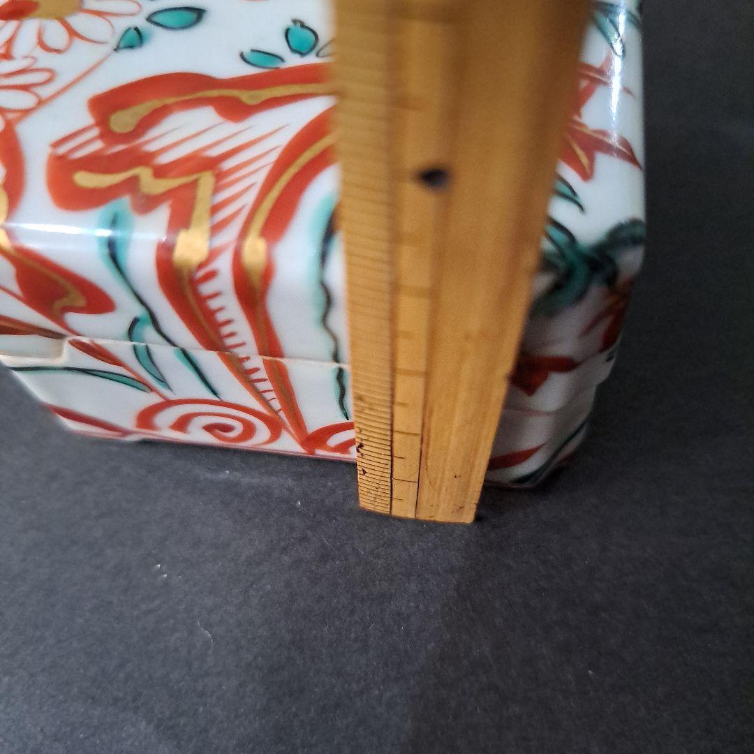 煎茶道具　巾合　極上　四隅角切 平安春峰在銘　金彩赤絵　 鳳凰　霊芝　菊、紅葉図