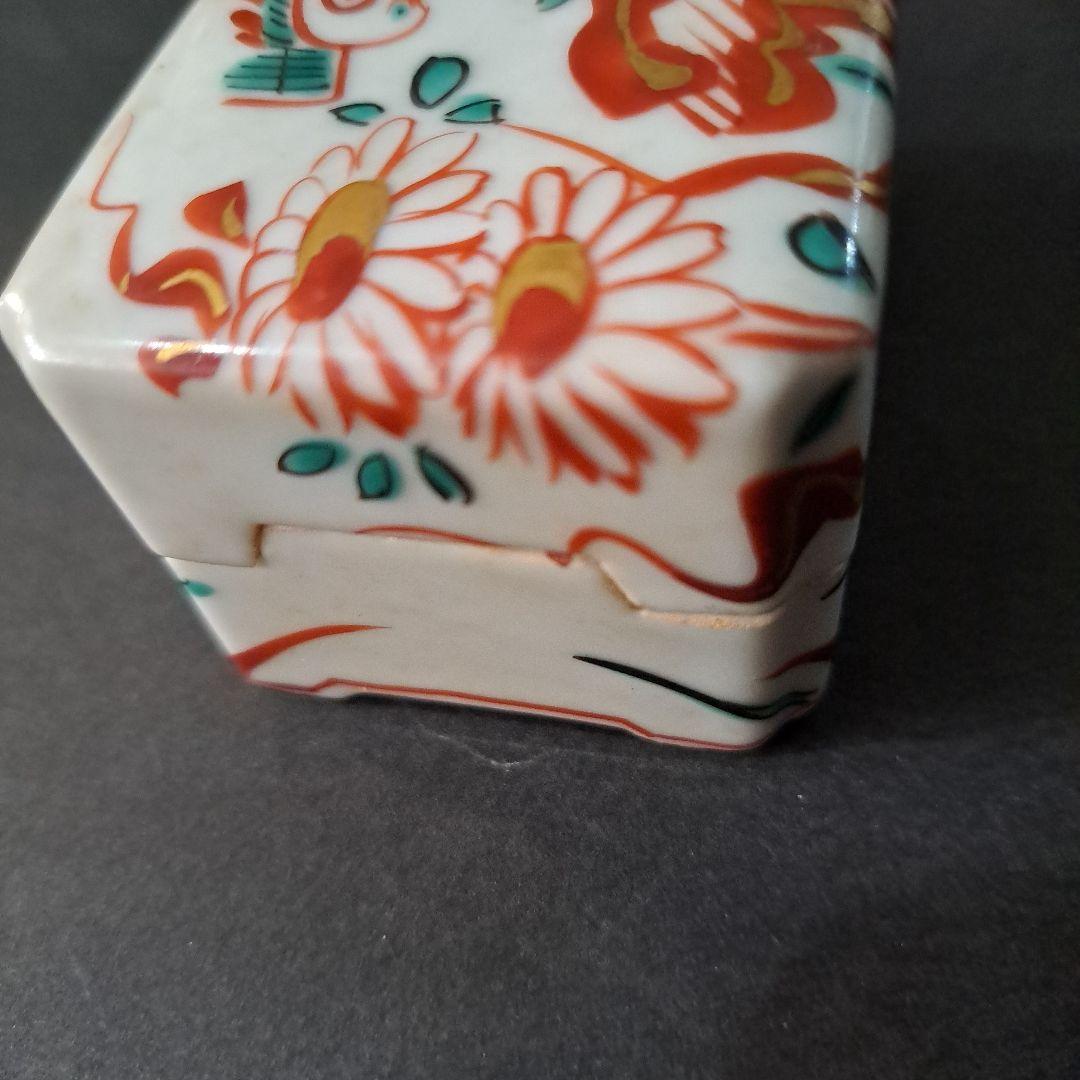 煎茶道具　巾合　極上　四隅角切 平安春峰在銘　金彩赤絵　 鳳凰　霊芝　菊、紅葉図