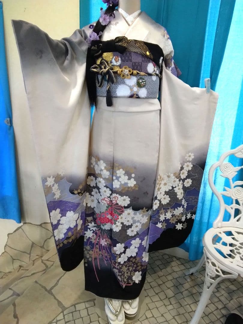 振袖フルセット、正絹振袖成人式、半襟重ね衿帯揚げ帯締め、唐織袋帯襦袢、ガード加工