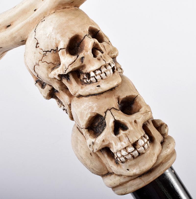 中国　木製　持ち手樹脂　骸骨彫　杖　ステッキ　V　3750B