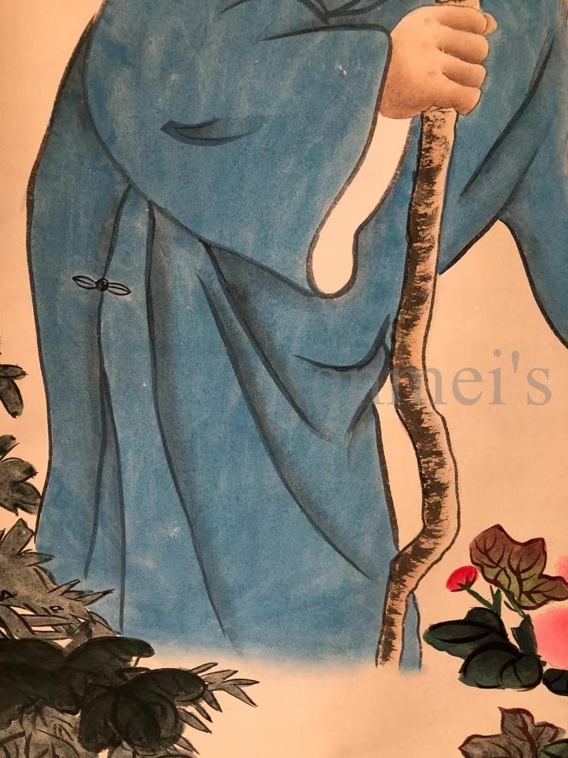中国古美術・純手描き四尺人物掛軸・国画・斉白石印款・宣紙・茶道・賞物・肉筆・書