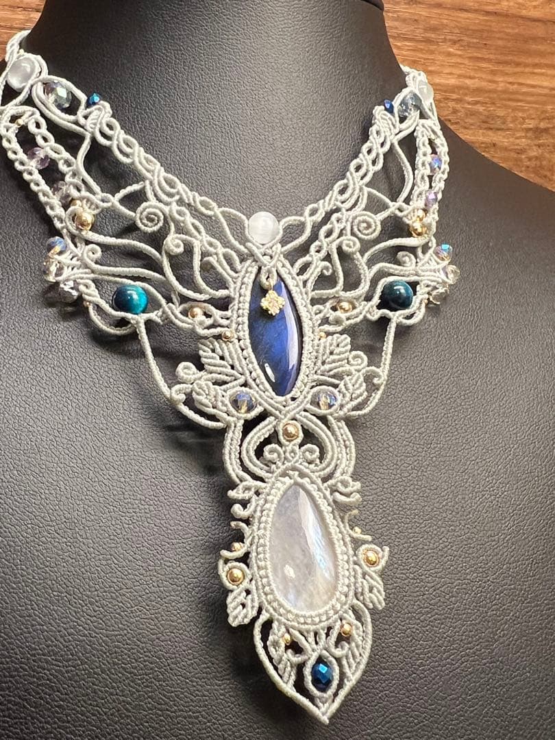 【handmade】マクラメ×ラブラドライト ムーンストーンネックレス