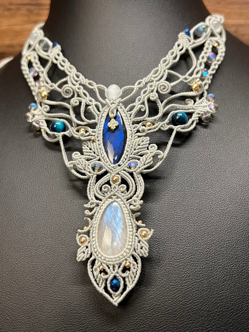 【handmade】マクラメ×ラブラドライト ムーンストーンネックレス