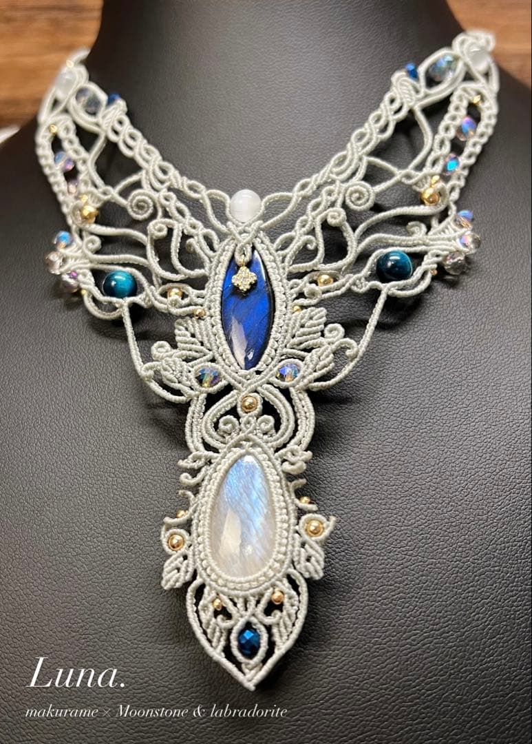 【handmade】マクラメ×ラブラドライト ムーンストーンネックレス