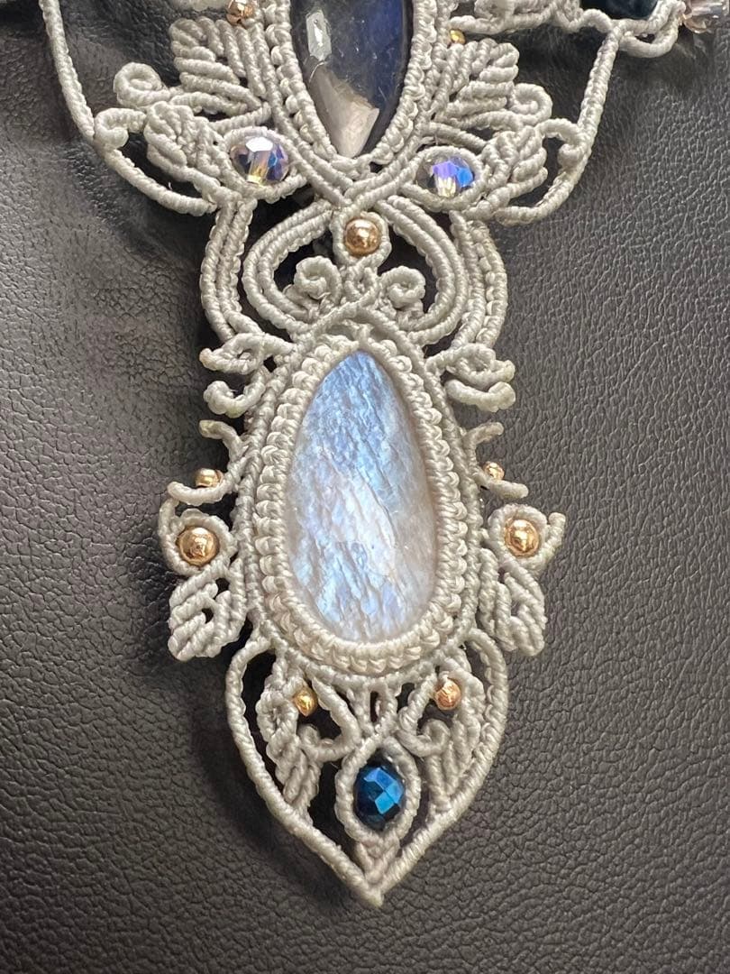 【handmade】マクラメ×ラブラドライト ムーンストーンネックレス