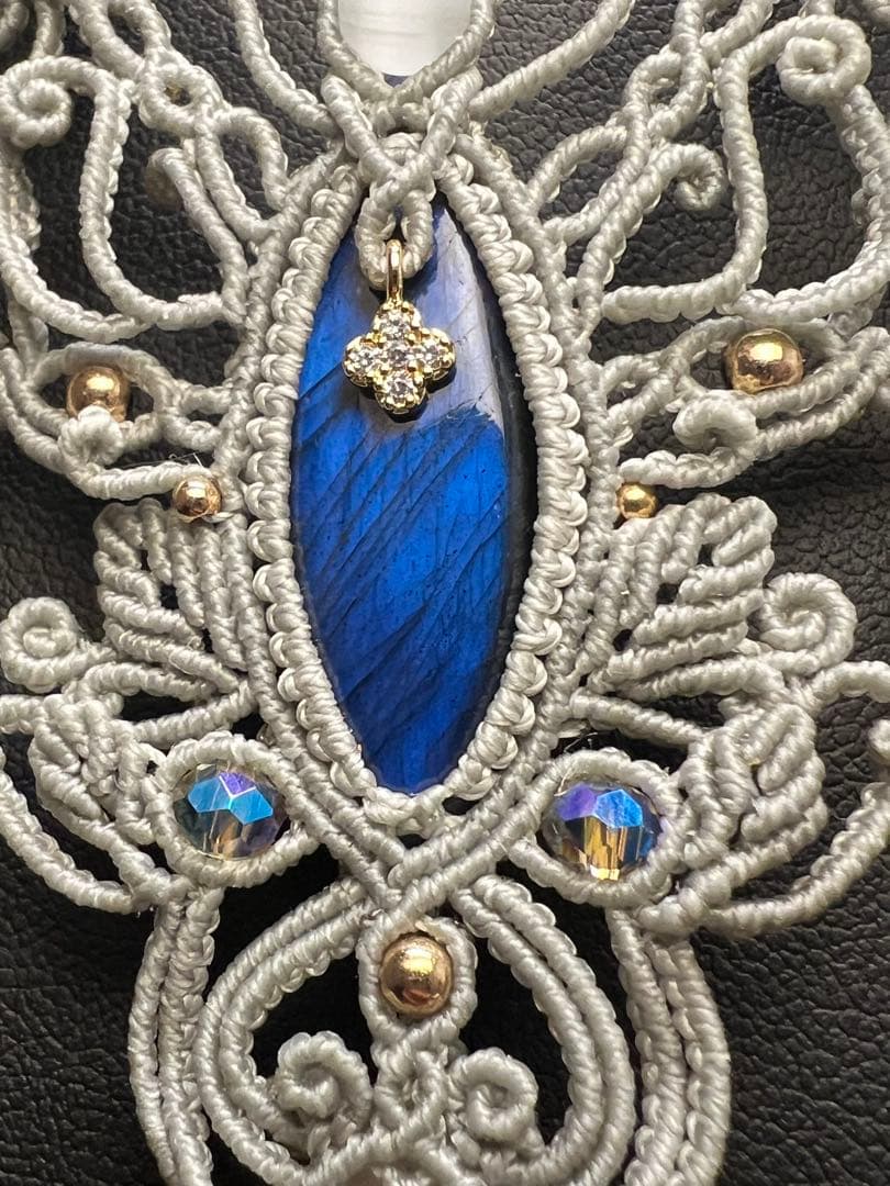 【handmade】マクラメ×ラブラドライト ムーンストーンネックレス