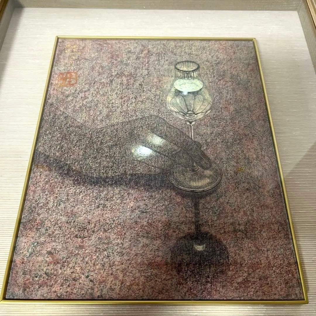 【真作】長田　佳子 作　「十六夜」3号　ワイングラスの光が指輪のように