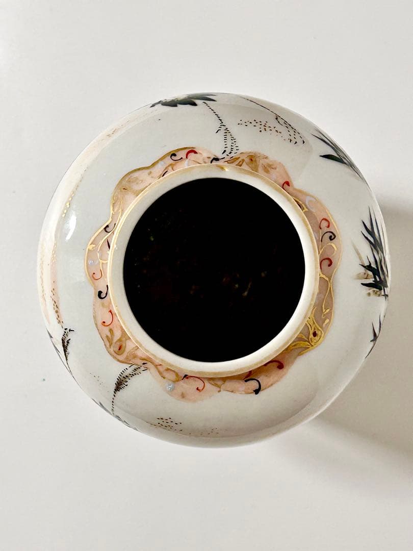 明治瀬戸の名工 加藤繁十 桃花園画 上絵飛鶴文花瓶 其の壱 名古屋絵付 瀬戸