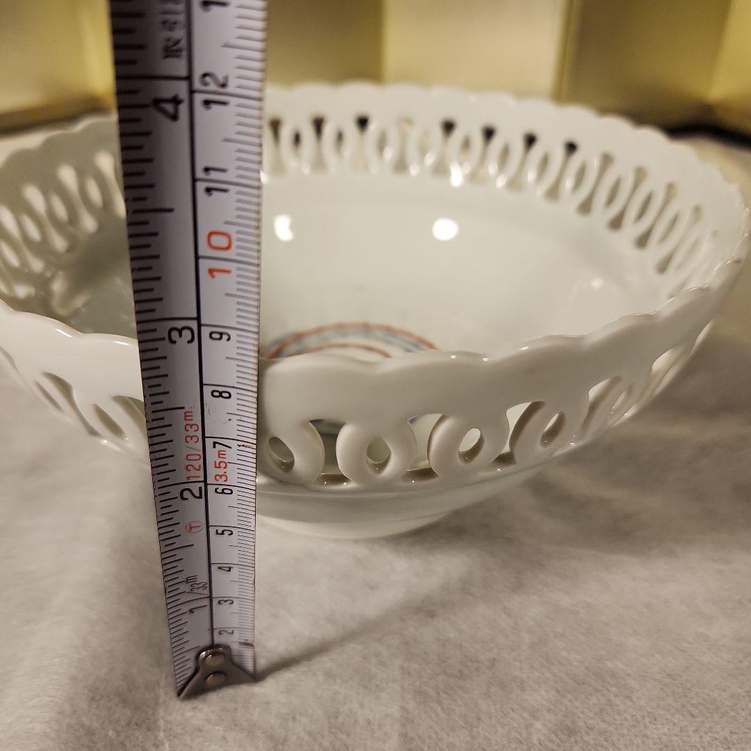 柿右衛門　濁し手　透縁鉢　角福印　金直し有　骨董