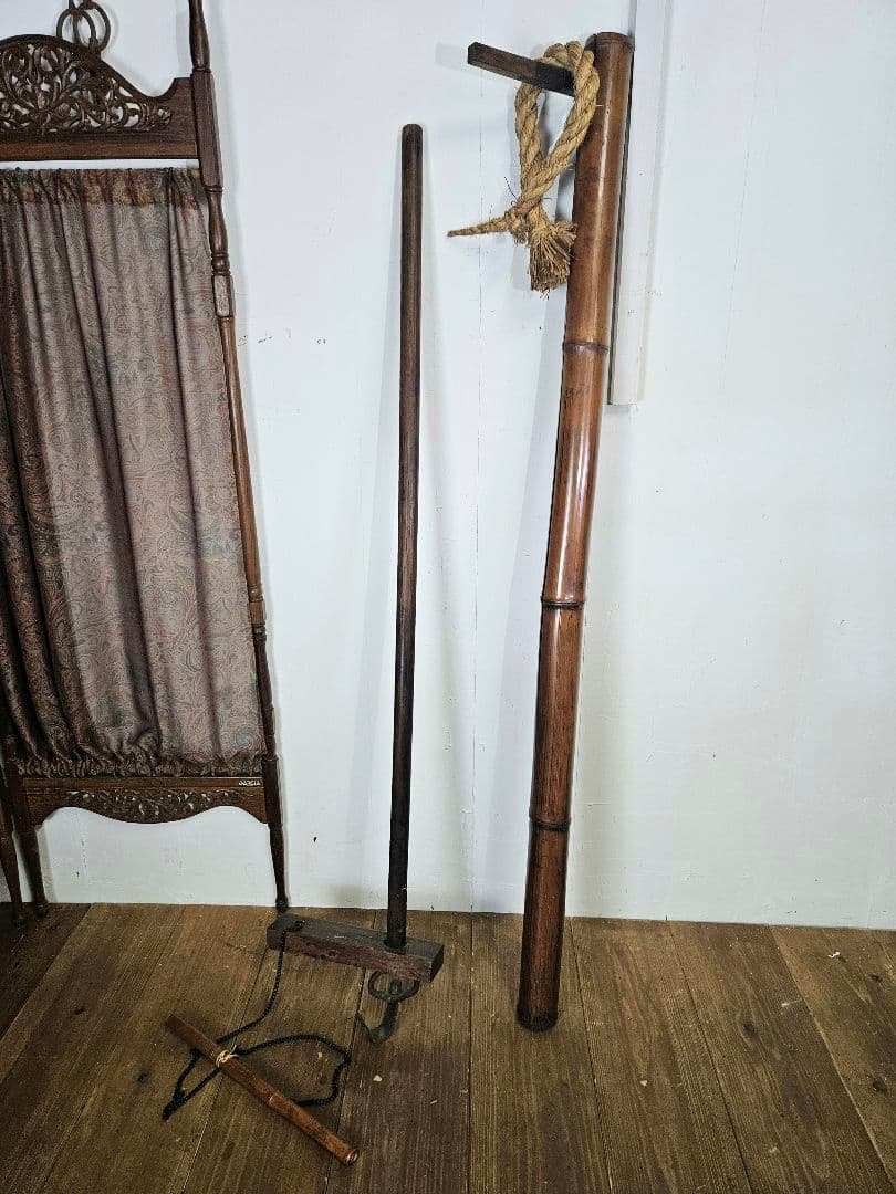 自在鉤 炉鍵 2本セット 囲炉裏 古家具 和モダン インテリア 古道具 竹