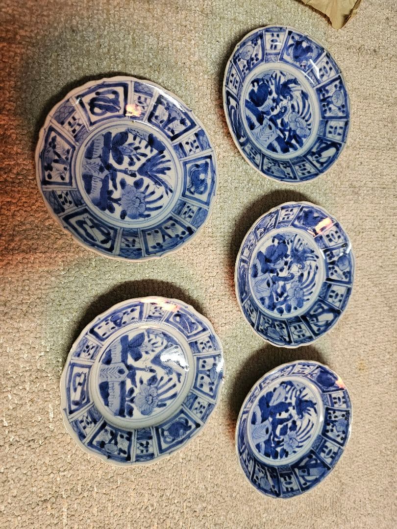 値下げ限界‼️早い者勝ち 新渡品 江戸後期から明治初 芙蓉 花鳥文 9客セット