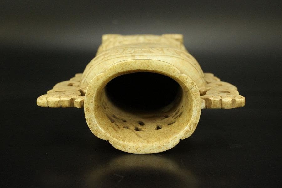 中国美術 砡石 刻 饕餮紋 香炉 置物(ZE575)