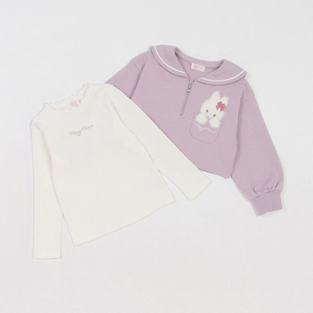 メゾピアノ 短丈セーラープルオーバー＆長袖プチハイネック スカパンセット120