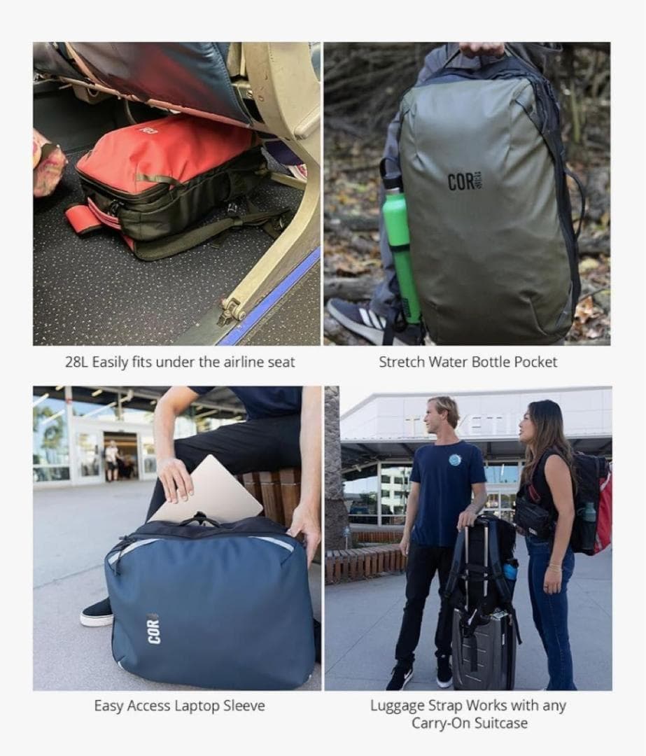 【防水】COR Surf トラベルバックパック 28L 赤 機内持込 PC収納