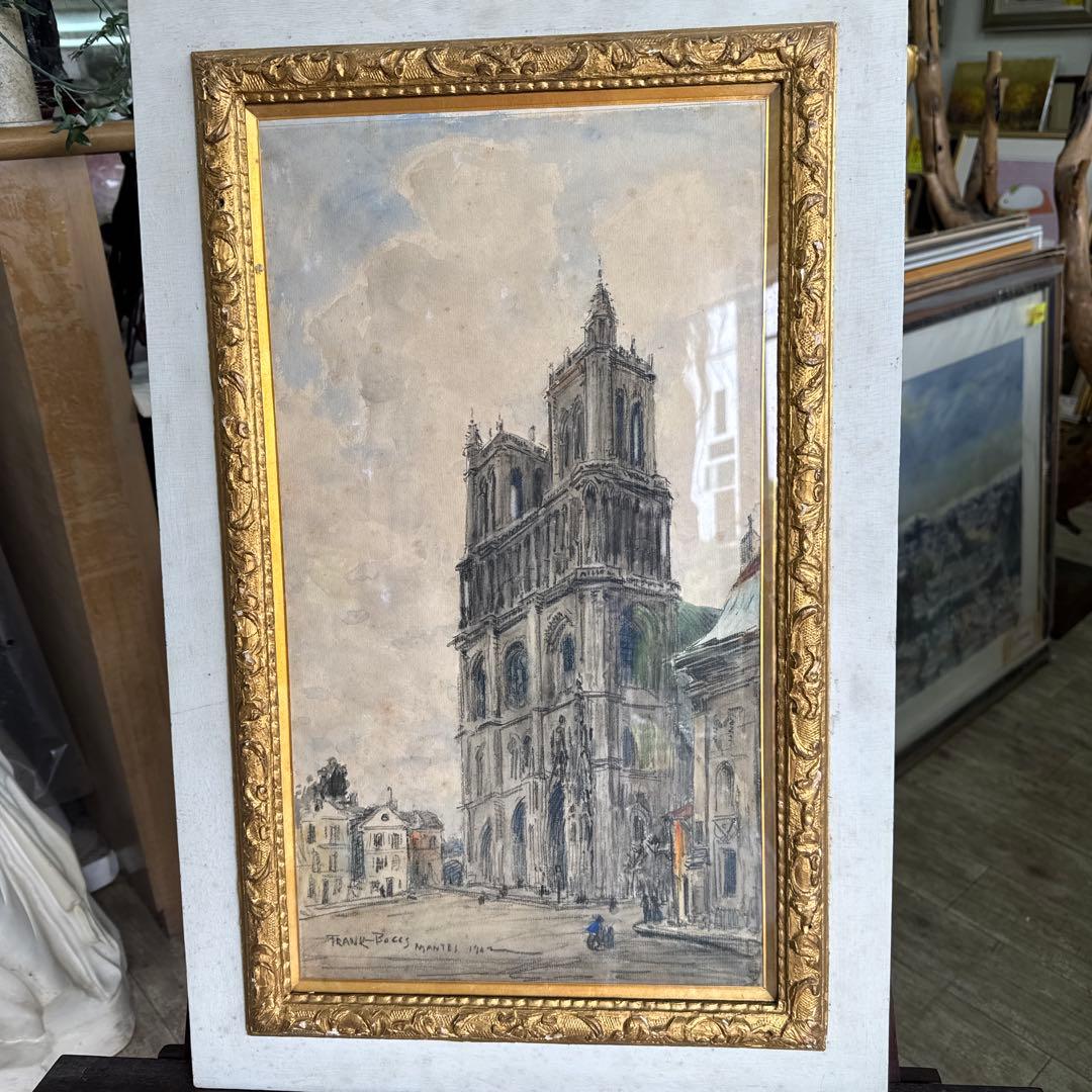 フランク、マイヤー、ボック　水彩画1934年　教会前のマンテス達　輸入された状態