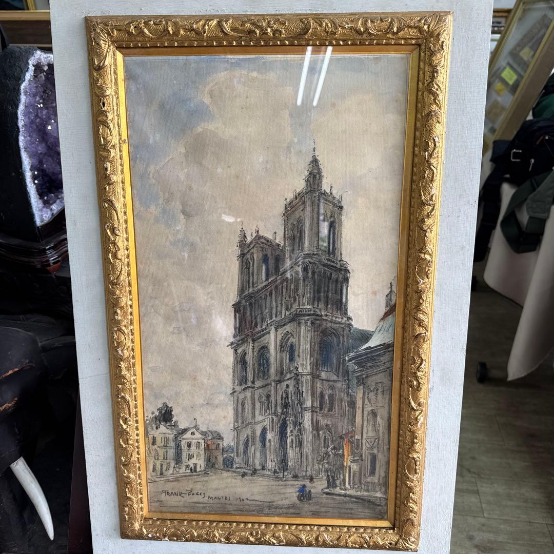 フランク、マイヤー、ボック　水彩画1934年　教会前のマンテス達　輸入された状態