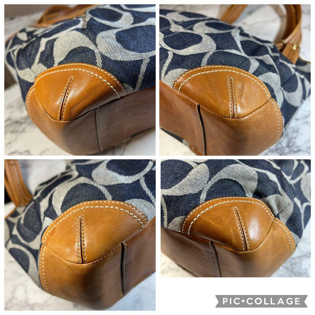 美品　COACH コーチ トートバッグ キャンバス シグネチャー デニム レザー