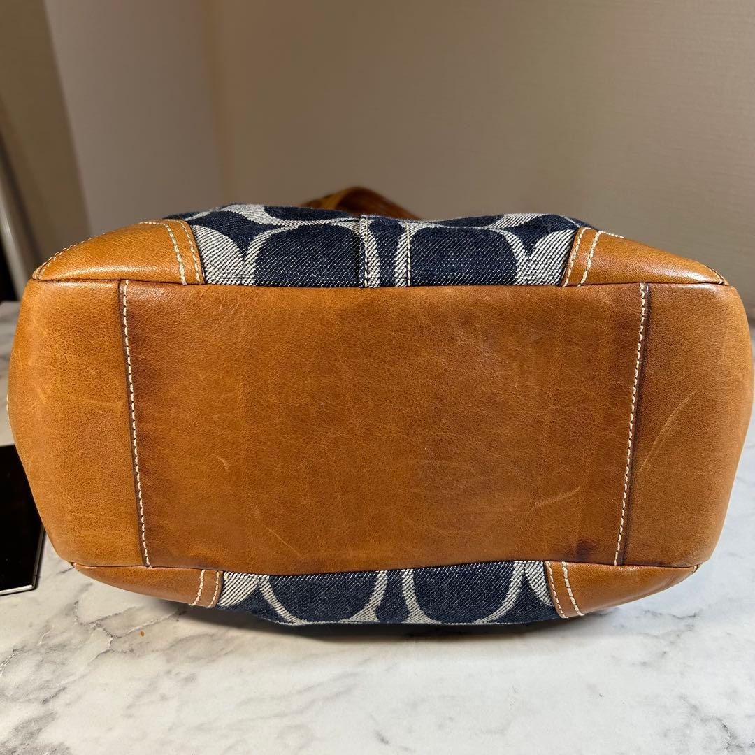 美品　COACH コーチ トートバッグ キャンバス シグネチャー デニム レザー