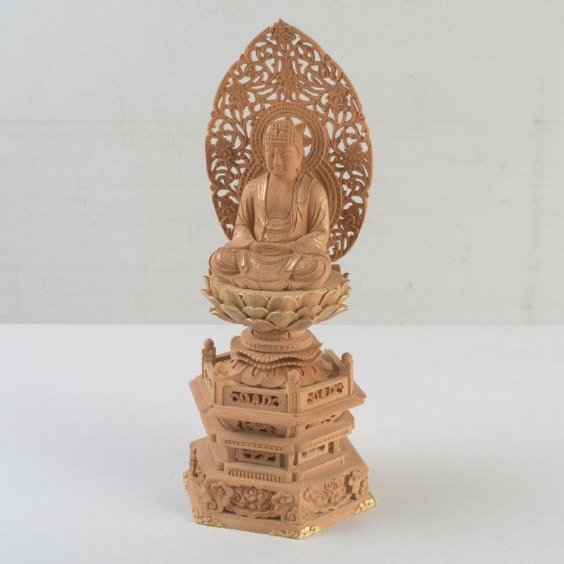 仏教美術　桧彫刻　釈迦如来座像　仏像　蓮華台　C　9251