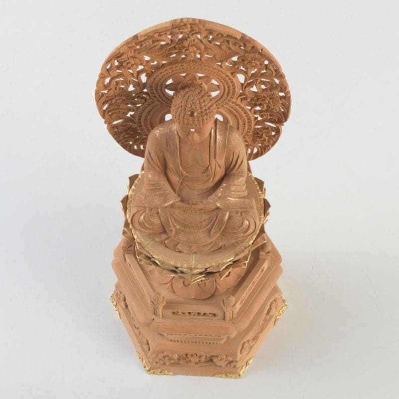 仏教美術　桧彫刻　釈迦如来座像　仏像　蓮華台　C　9251