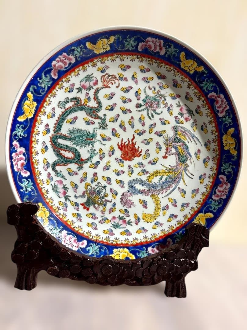 中国美術　青龍の陶器皿