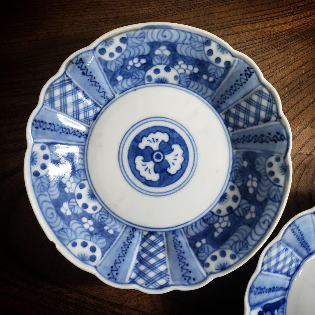 皿 2枚 染付 芙蓉手 明治 大正 銘 訳あり 欠け 擦れ ロ号 古伊万里