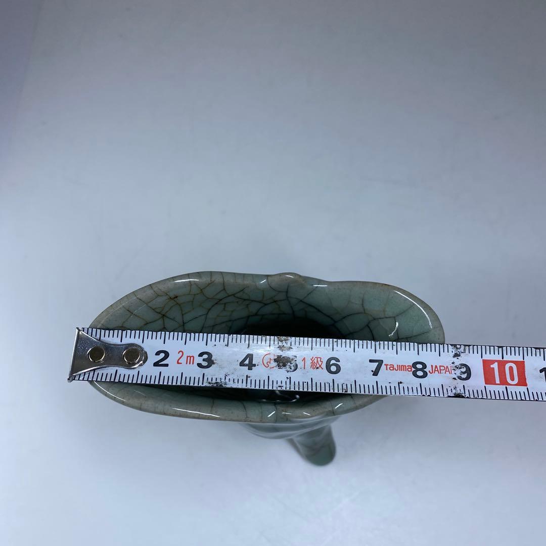 専用　中国古窯　哥窯青磁ひび焼　爵　高さ9.5㎝　東な7-0329☆2F