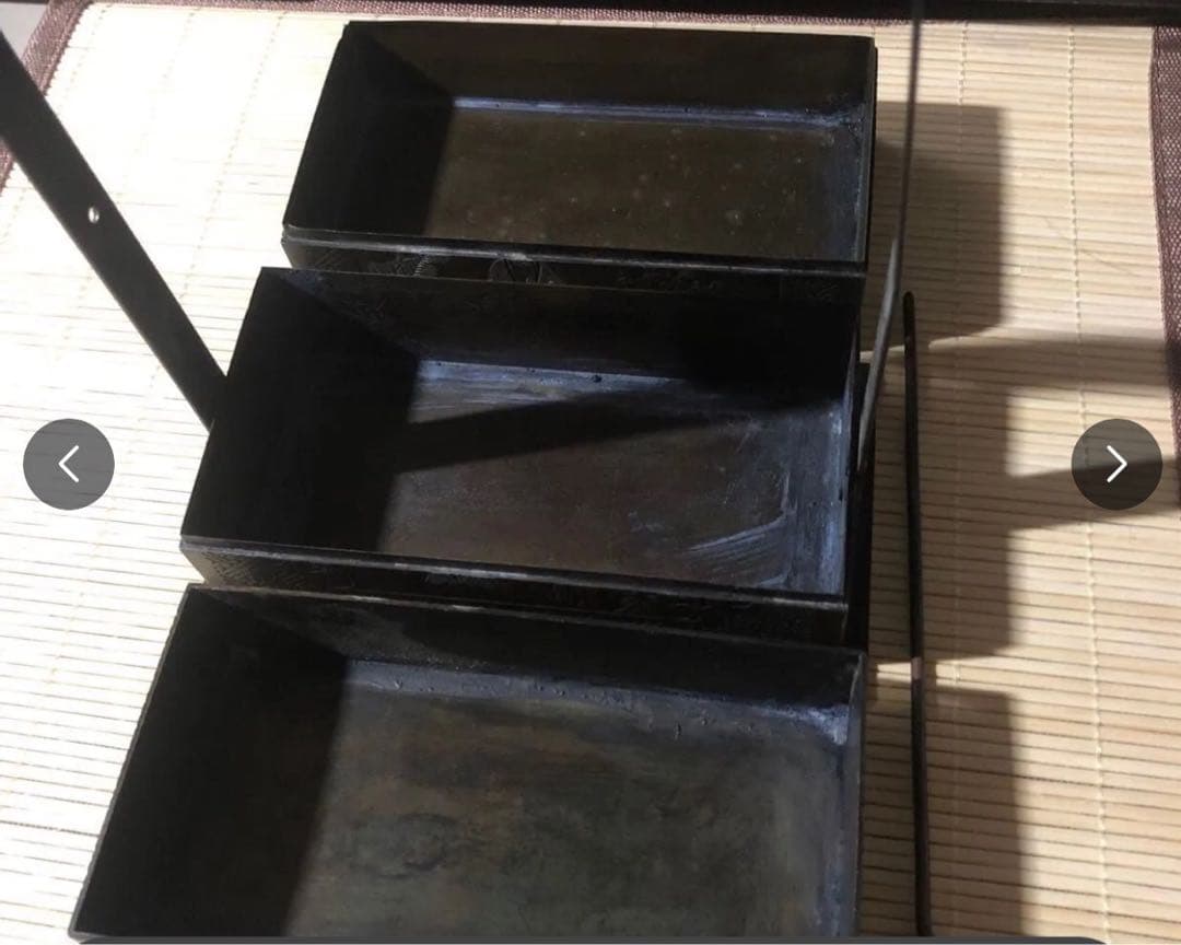 アンティーク調 持ち手付き 小物入れ 幾何学模様 レトロ 銅細工　銅鍛金