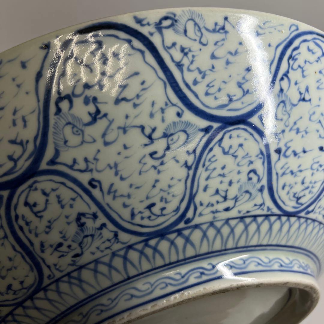 江戸中後期　古伊万里　極美品　染付鳳凰文大皿　約46.5㎝東Y7-1212☆2F