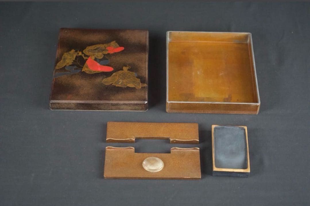 時代漆器 平安貴族蒔絵 梨地 御硯箱 共箱 極上品 旧家蔵出