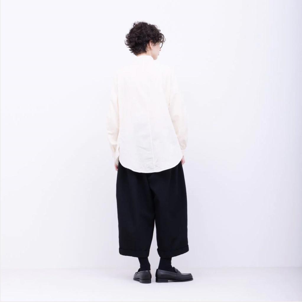 FIRMUM 2/40 梳毛ハードギャバ ギャザーワイドパンツXS